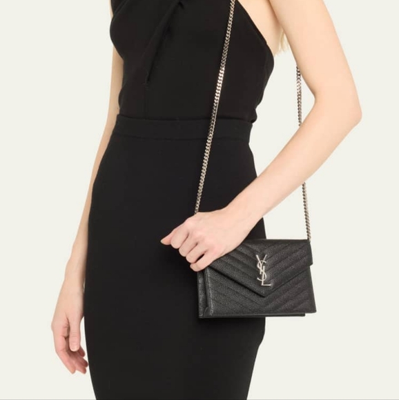 Saint Laurent YSL Monogram Small Wallet on Chain in Grained Leather - Picture 8 of 8